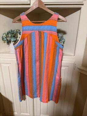 Jacqui E Multicolor Striped Sleeveless Dress - Orange, Pink & Blue
